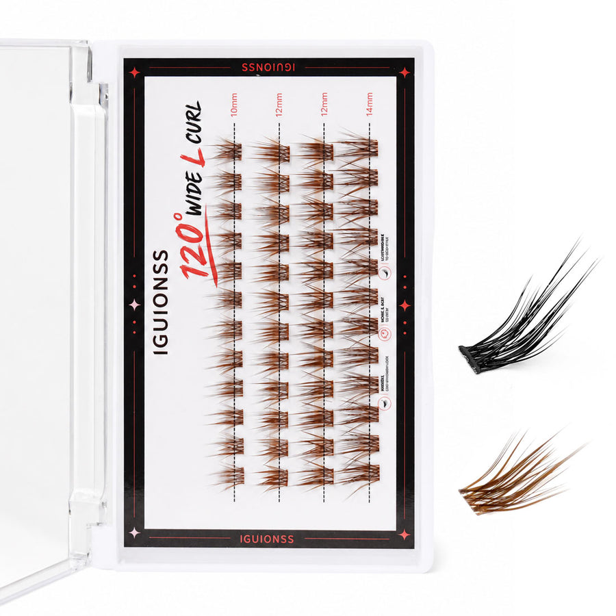 IGUIONSS 2350L L Curl Lash Clusters - Black & Brown, 10-14mm Mixed