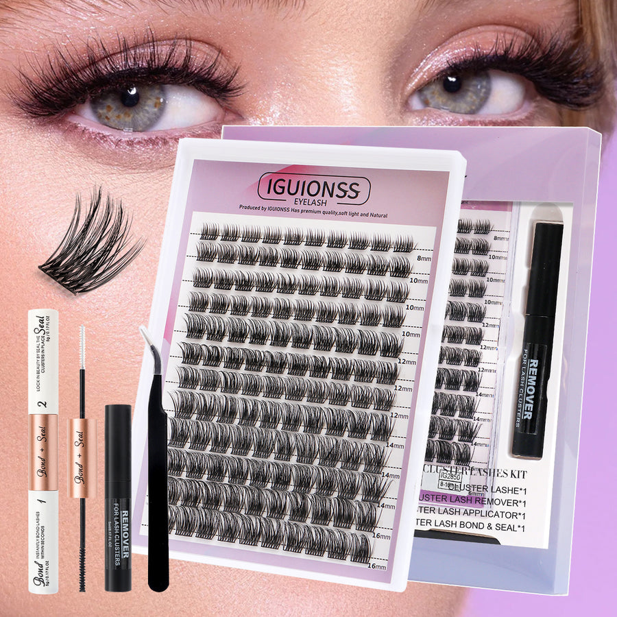 IGUIONSS 2850 DIY Cluster Lash Kit – 120 Clusters, Mixed Length 8–16mm, C/D Curl
