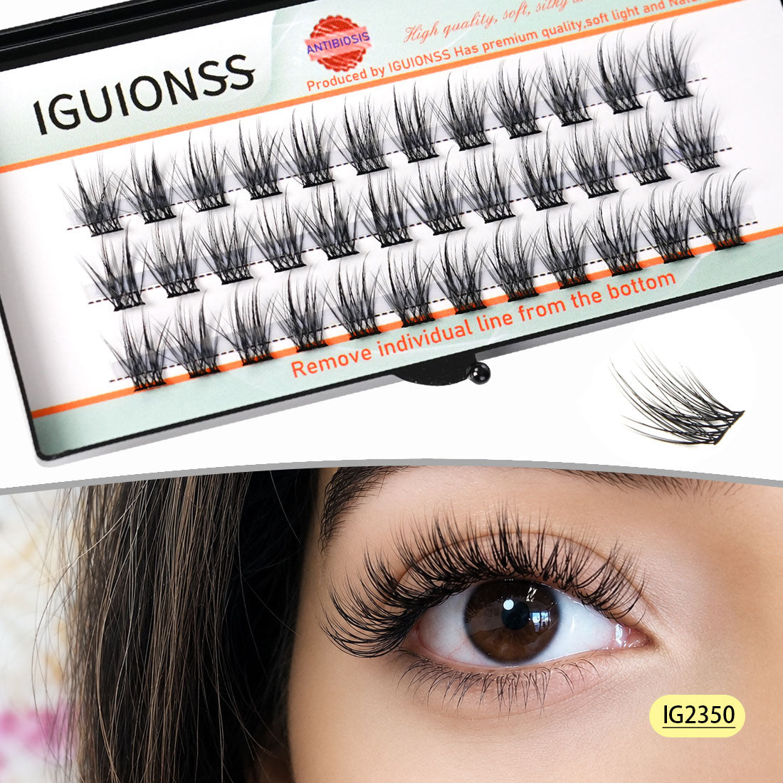 IGUIONSS IG2350 Natural DIY Lash Clusters – C/D/DD Curl, 10–16mm, Black & Brown