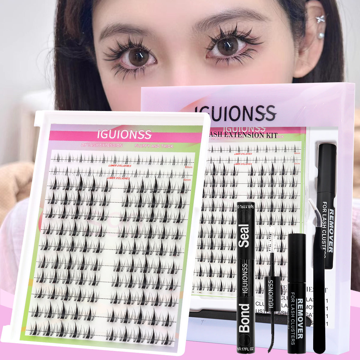 IGUIONSS IG06 Natural DIY Lash Kit with lower lashes, Bond, Seal, Remover and tweezers