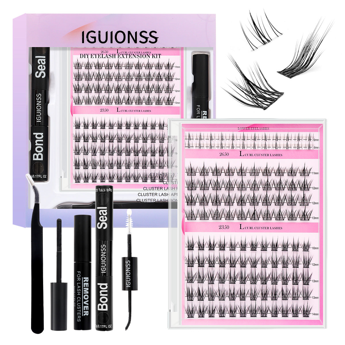 IGUIONSS complete L Curl DIY lash kit with Bond, Seal, Remover and tweezers