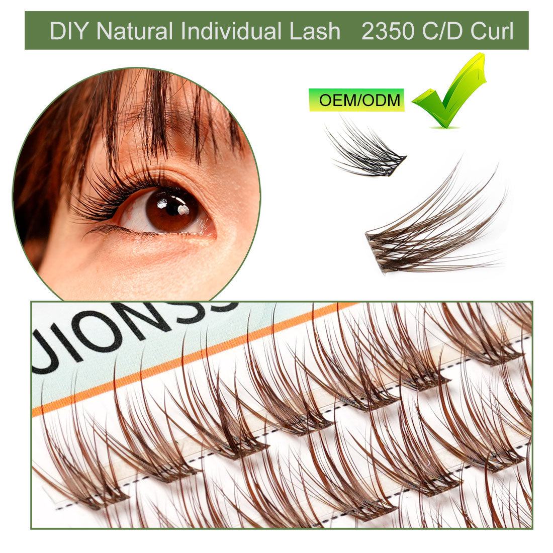 IGUIONSS IG2350 brown lash clusters shown on model eye with lash detail
