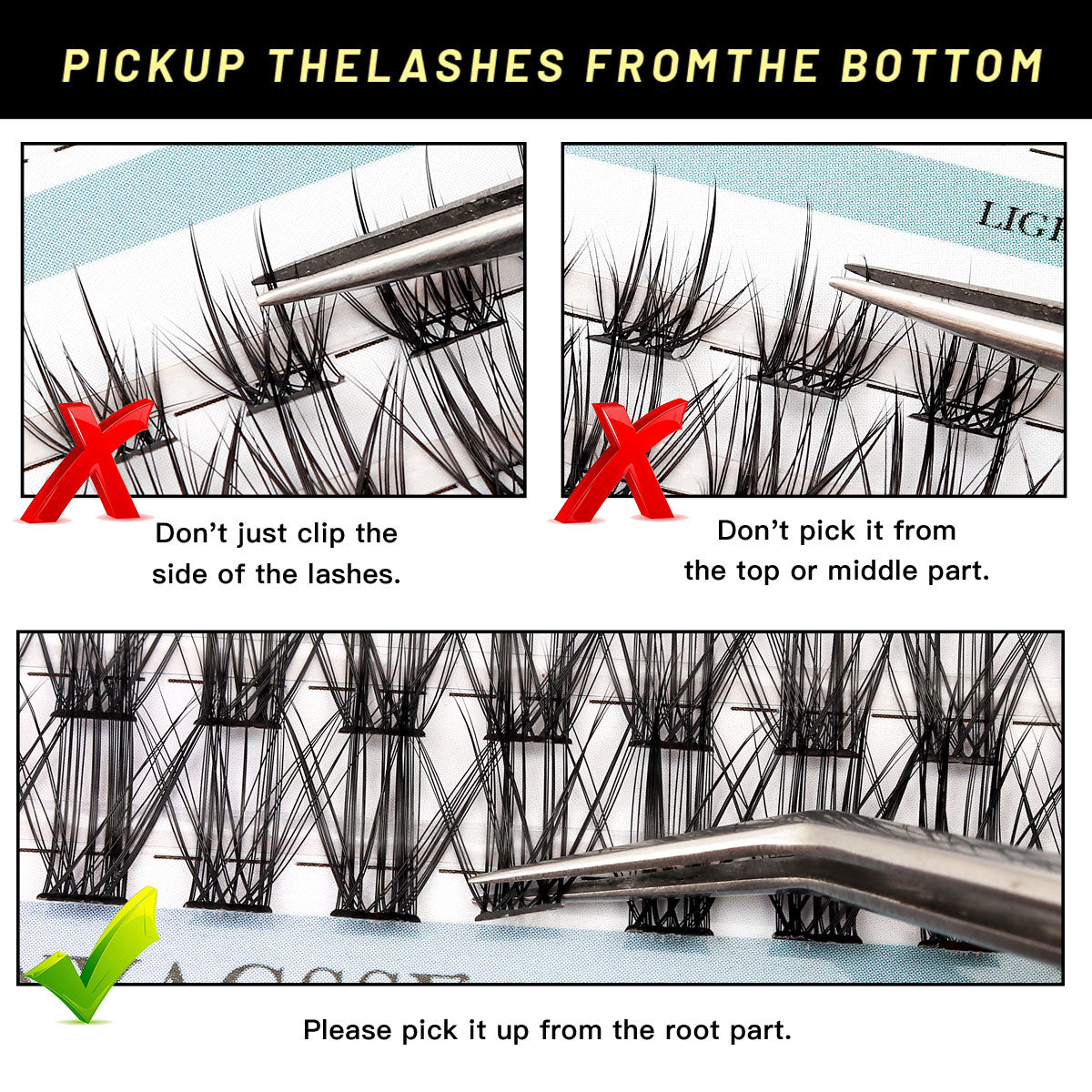 IGUIONSS IG2350 lash cluster pickup guide showing correct removal from tray