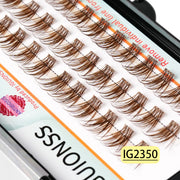 Close-up of IGUIONSS IG2350 brown lash clusters in tray