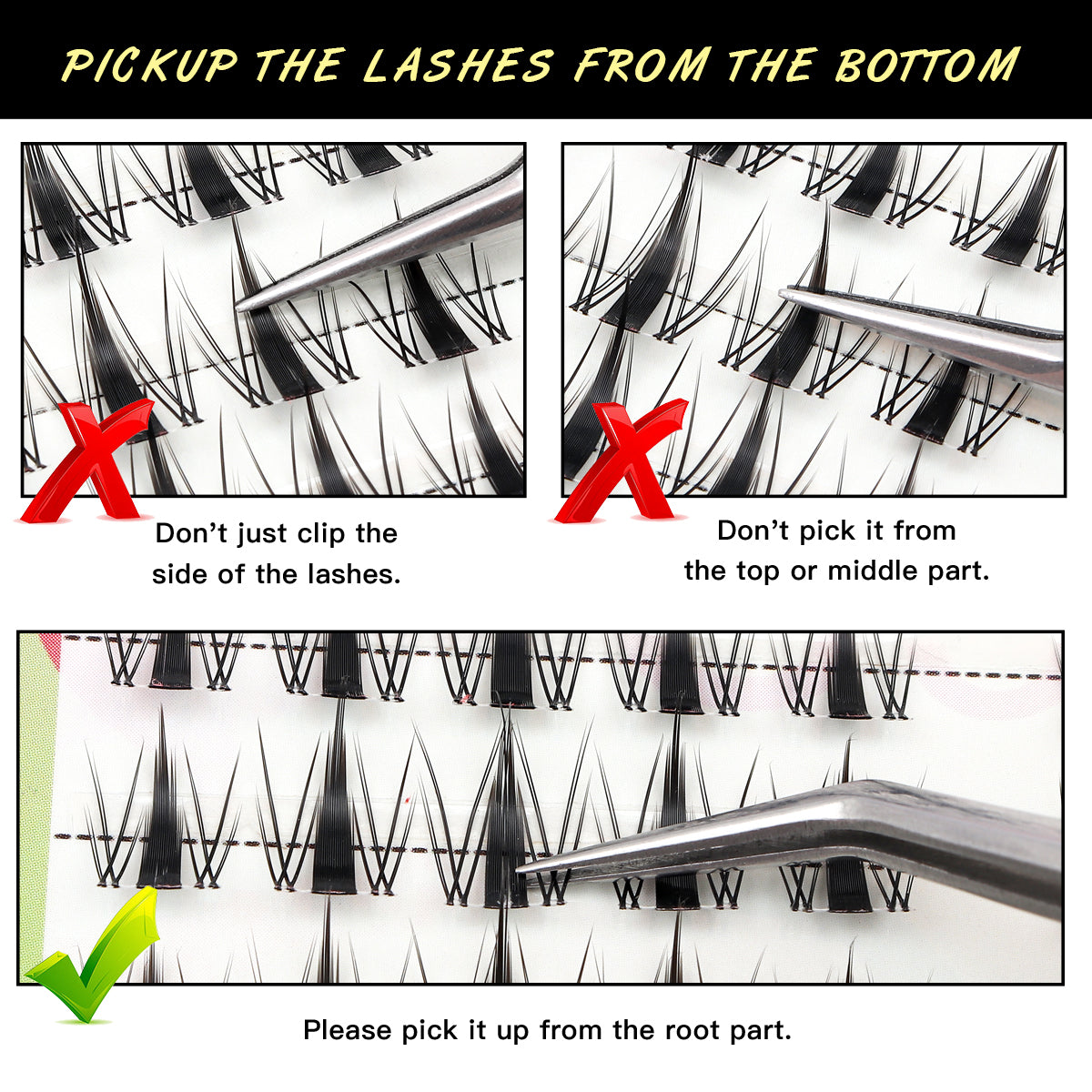 How to pick up IGUIONSS DIY lash clusters from the bottom of the lash band