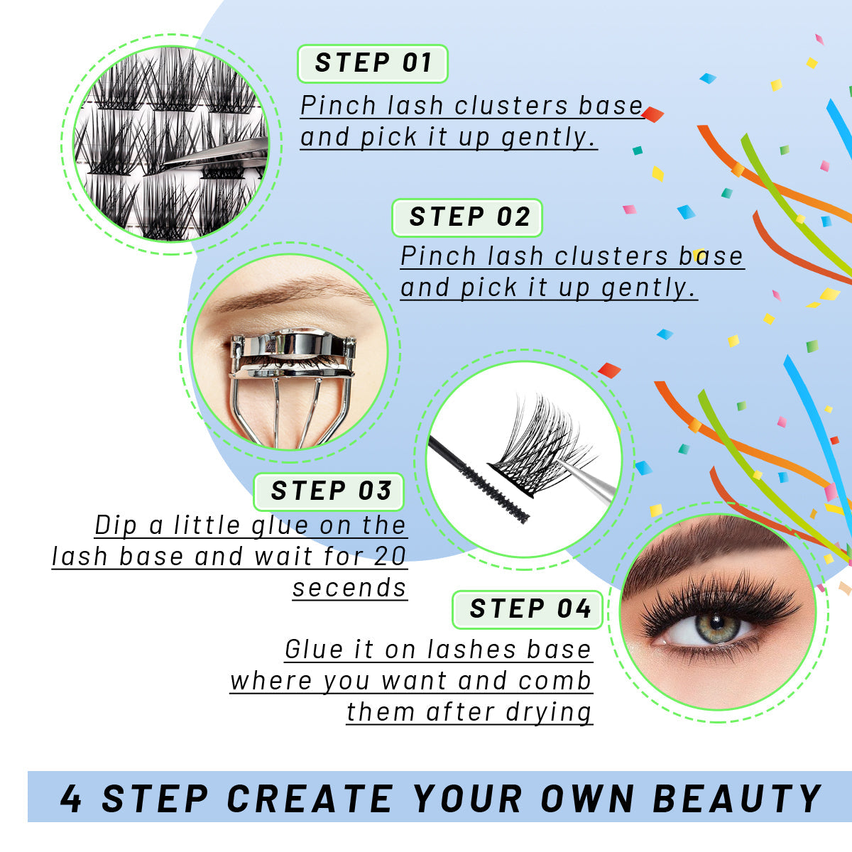Four-step application guide for 50D lash clusters