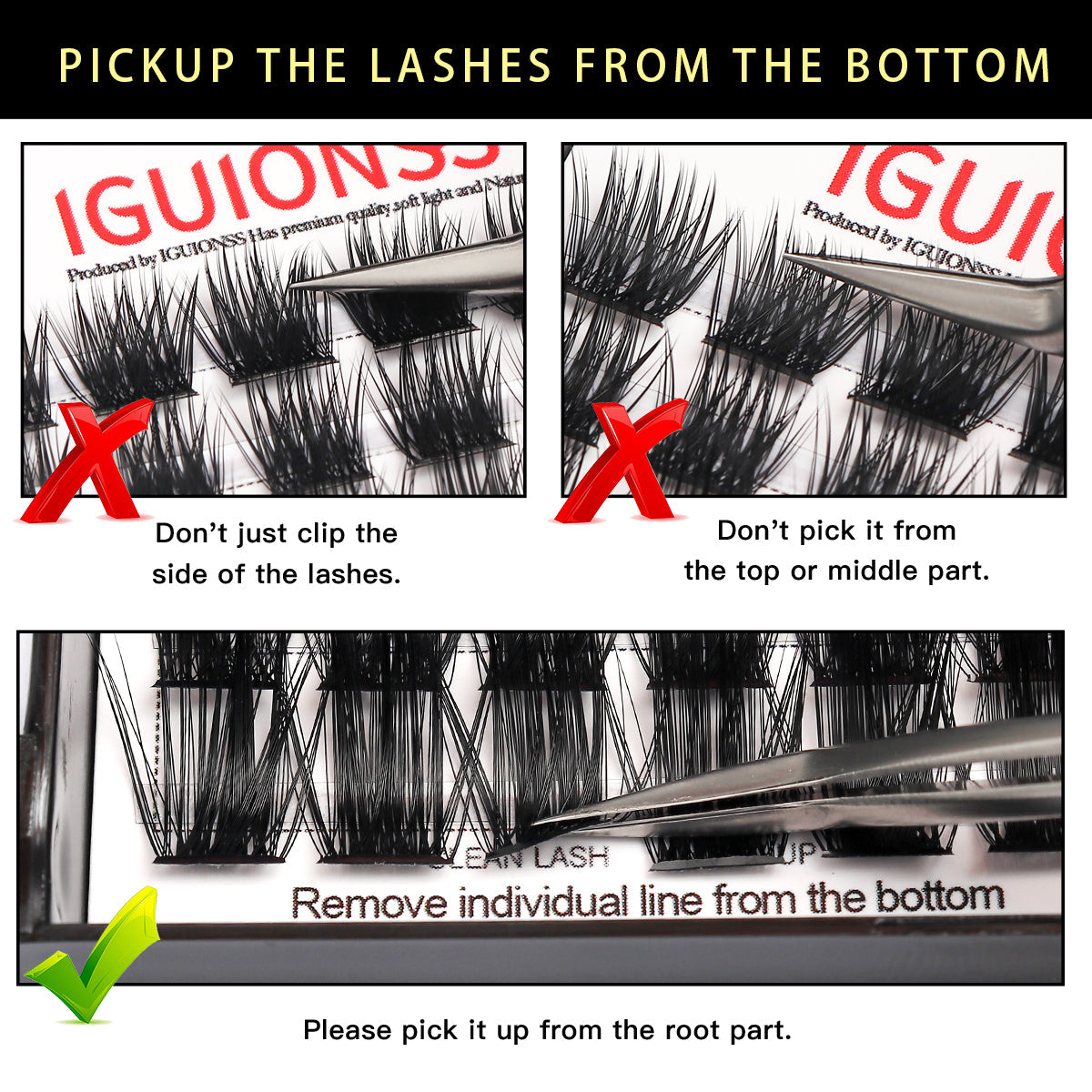How to pick up 50D lash clusters from the root