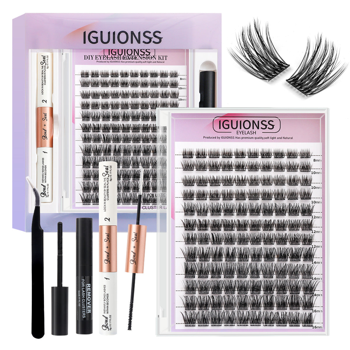 IGUIONSS 2850 DIY Cluster Lash Kit – 120 Clusters, Mixed Length 8–16mm, C/D Curl