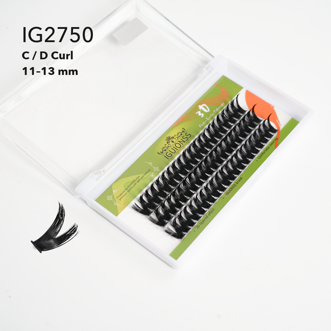 IG2750 C and D curl lash clusters in 11mm 12mm and 13mm