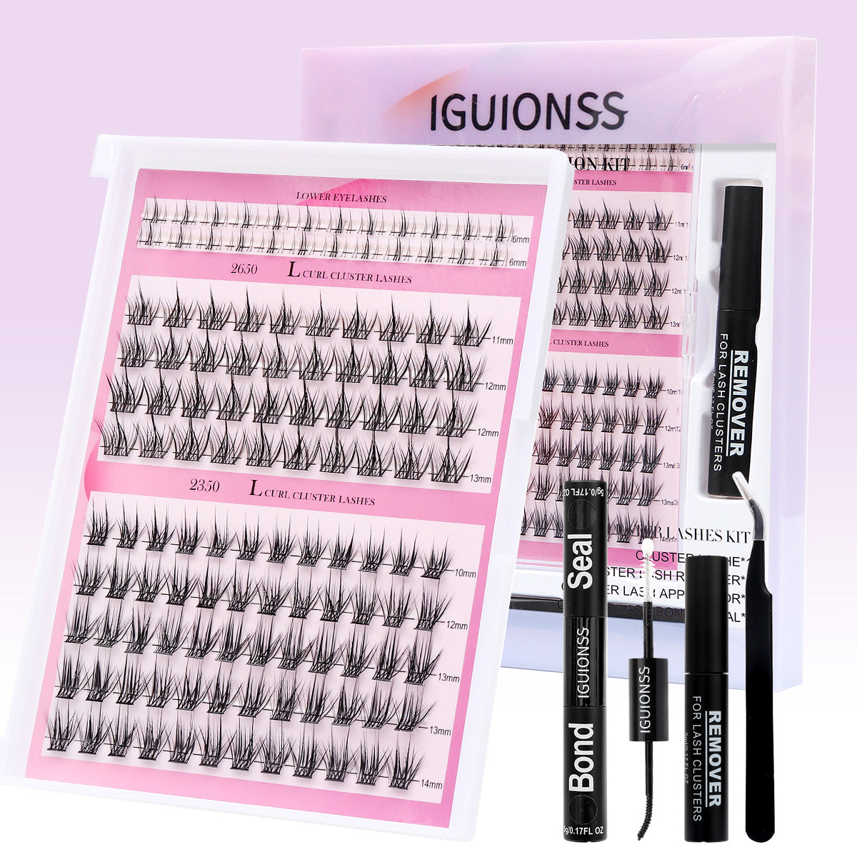 IGUIONSS L Curl Natural DIY Lash Kit with lower lashes, Bond, Seal, Remover and tweezers