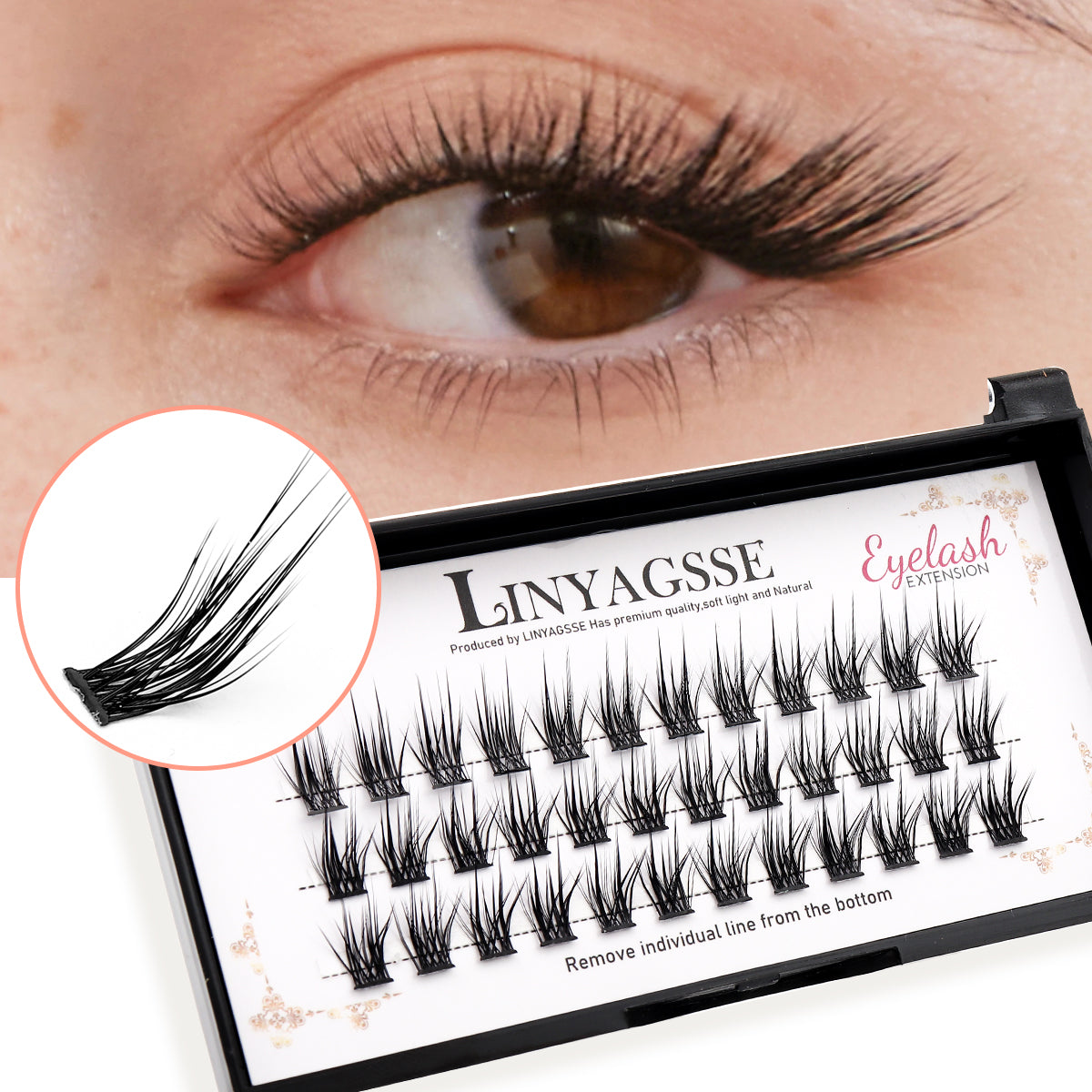 LINYAGSSE IG2350 L curl lash clusters with 120 degree wide angle design