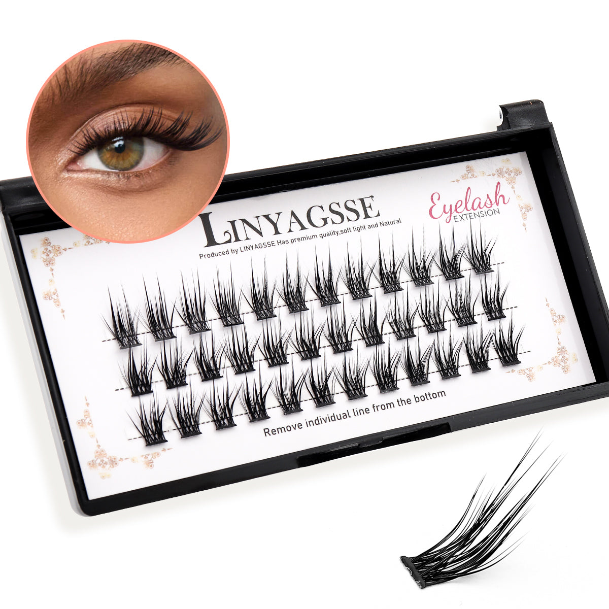 LINYAGSSE IG2350 L curl lash clusters and eye effect