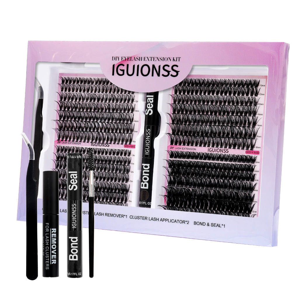 Guide showing how to pick up DIY lash clusters gently from the root with tweezers