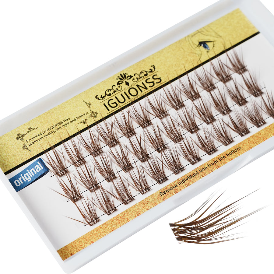 IGUIONSS 2350L Coffee Brown L Curl Cluster Lashes, 36 Clusters