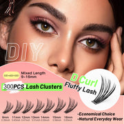 300-piece D curl mixed-length lash clusters for natural and dramatic looks