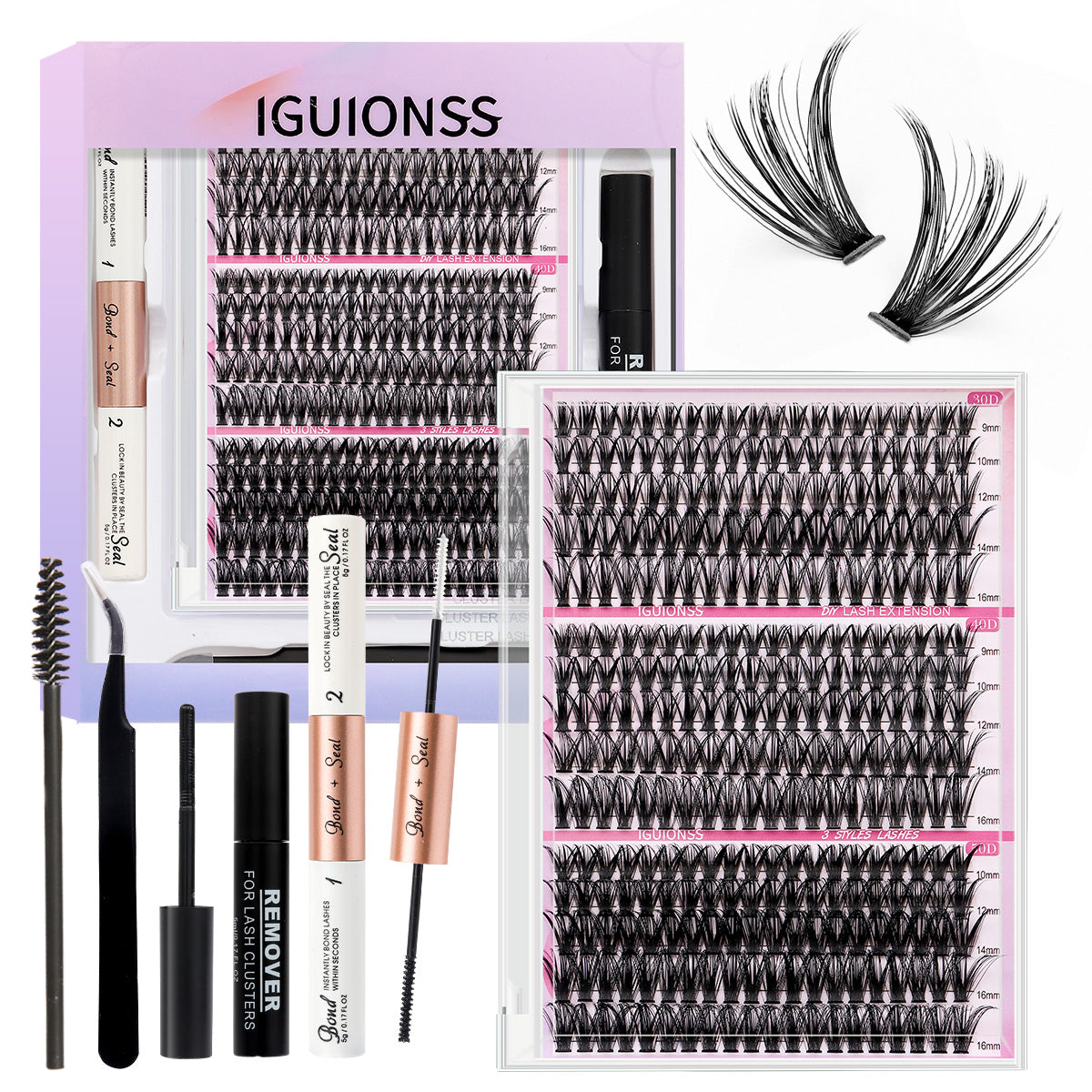 IGUIONSS 30D 40D 50D 300-piece DIY lash cluster kit with tools