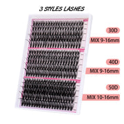30D 40D and 50D D curl lash cluster mixed length chart