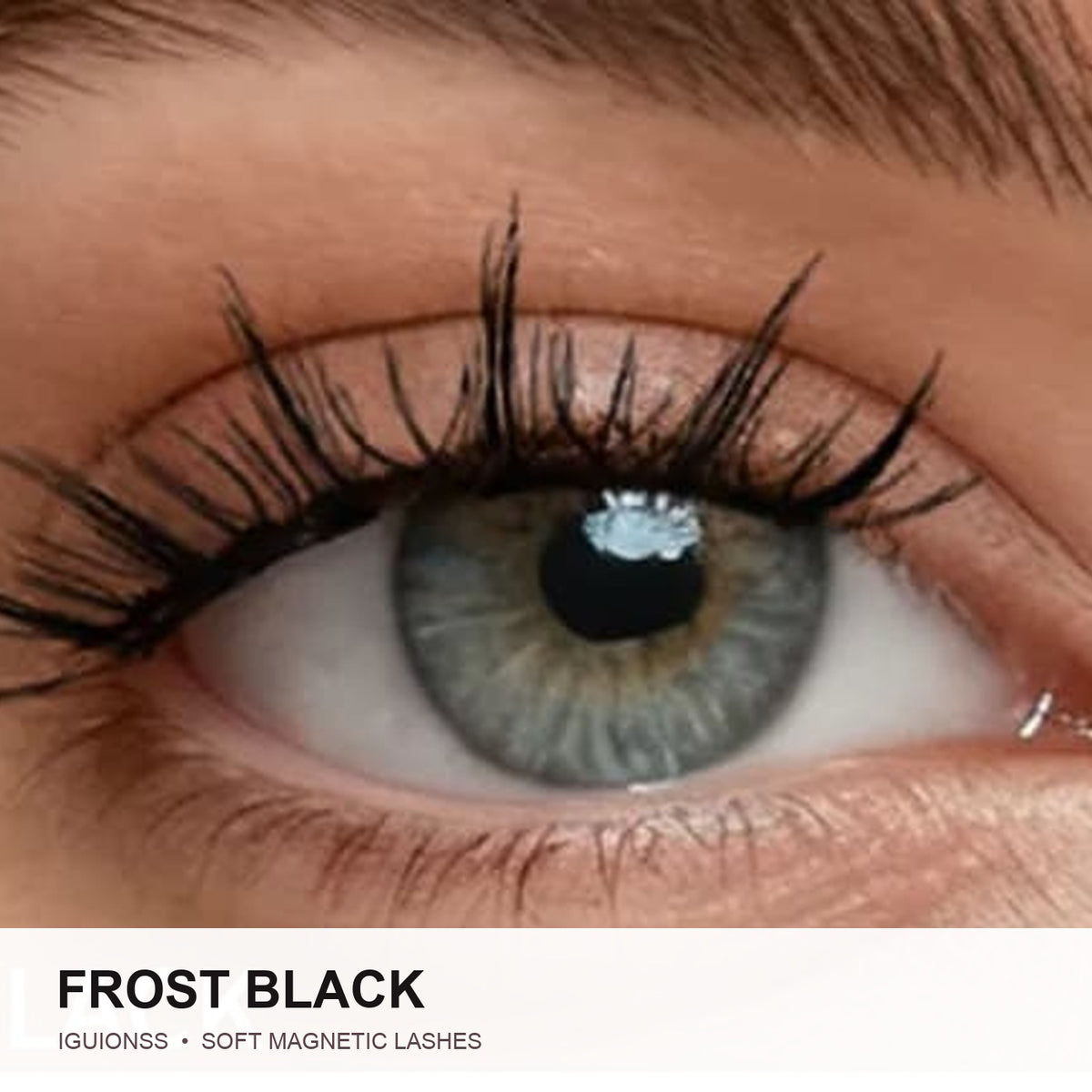 IGUIONSS Frost Black soft magnetic lashes worn on eye