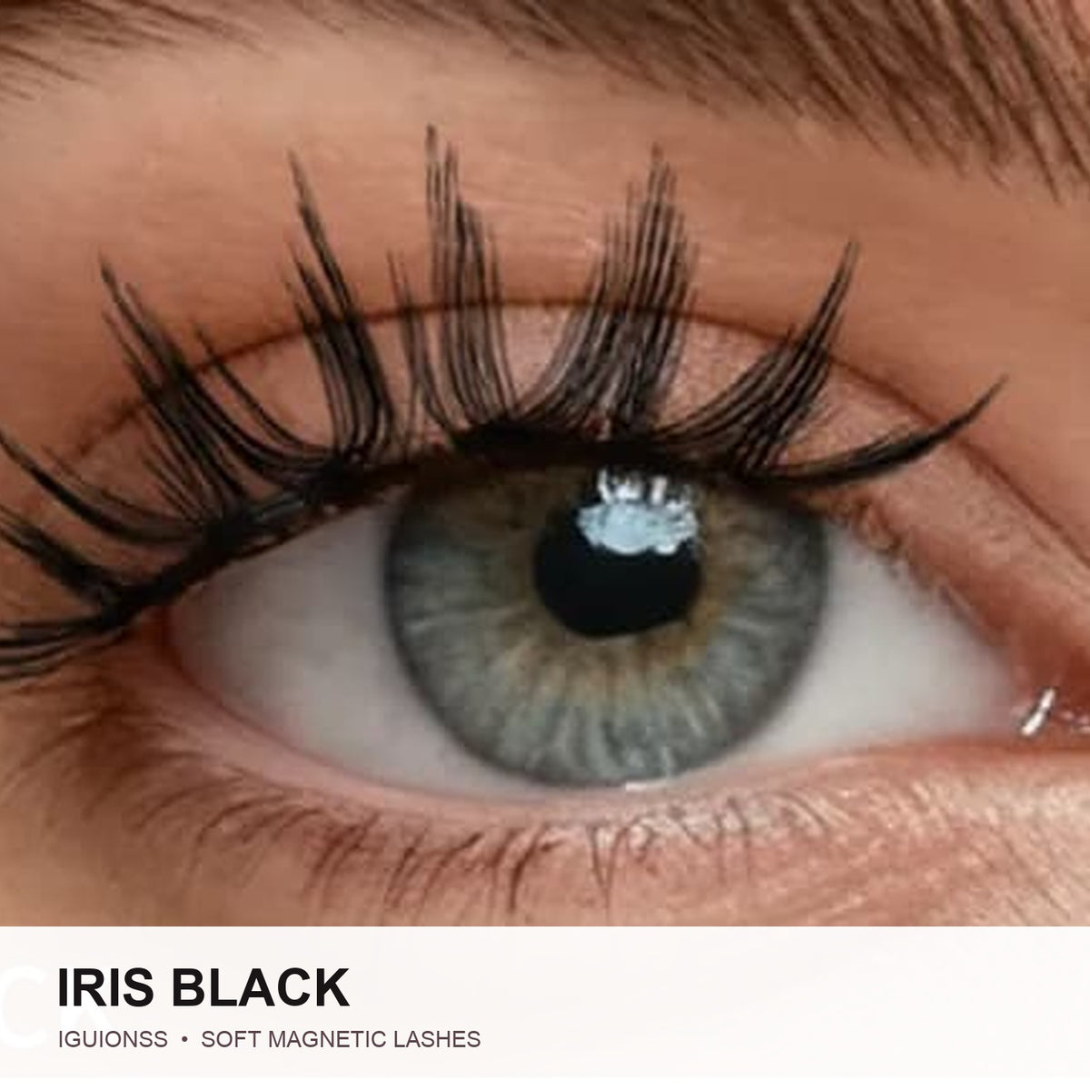 IGUIONSS Iris Black soft magnetic lashes worn on eye