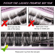 Guide showing how to pick up lash clusters from the root