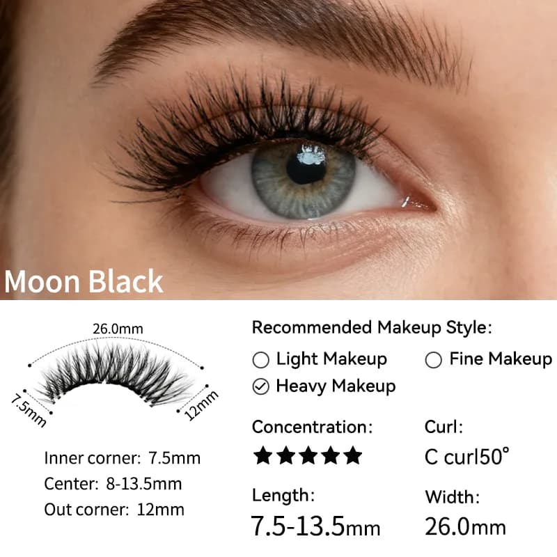 IGUIONSS Moon Black soft magnetic lashes, 13.5mm maximum length and 26mm band width