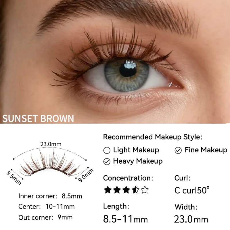 IGUIONSS Sunset Brown soft magnetic lashes, 11mm maximum length and 23mm band width