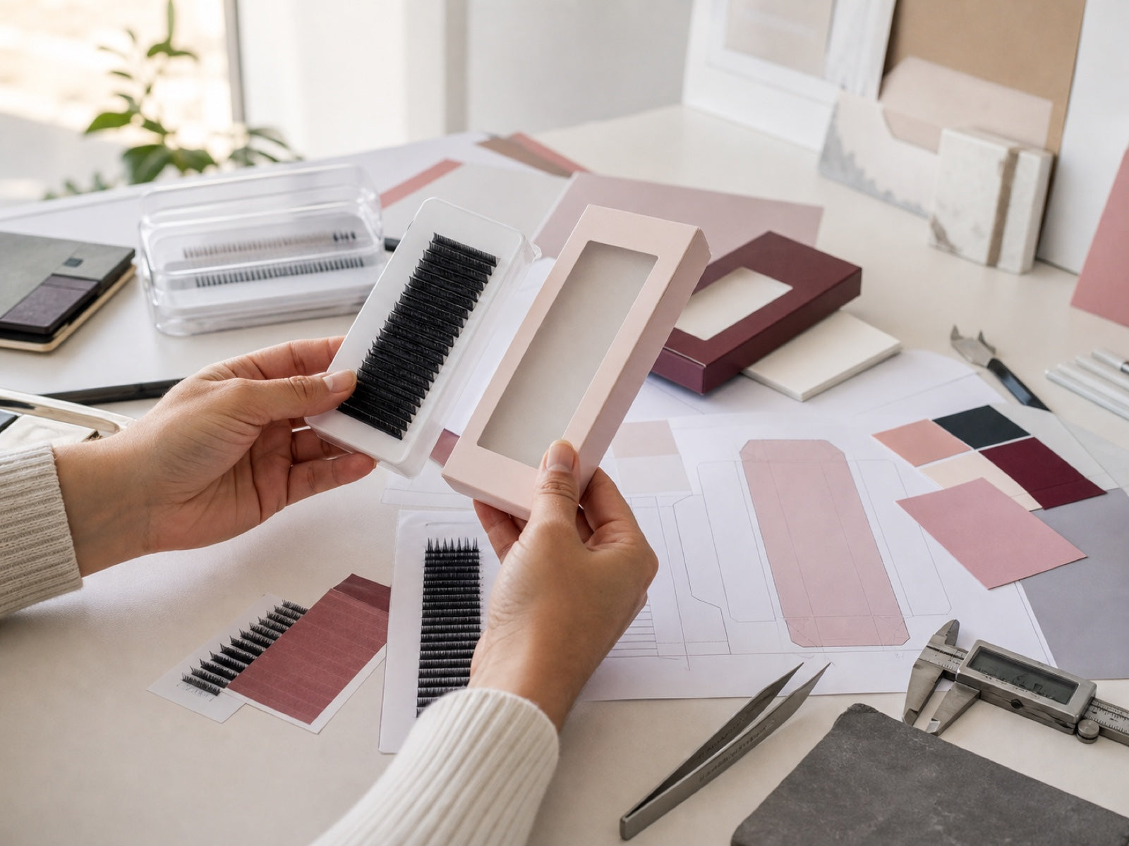 Custom lash product and packaging development workspace